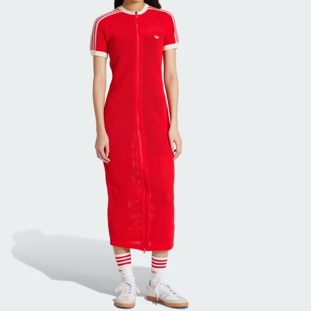 adidas Originals Premium Crochet Dress Red - Picture 2 of 5